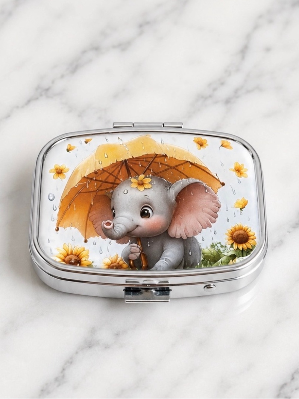 Baby Elephant Compact Mirror Pill Box/Travel Jewelry Box For Your Purse